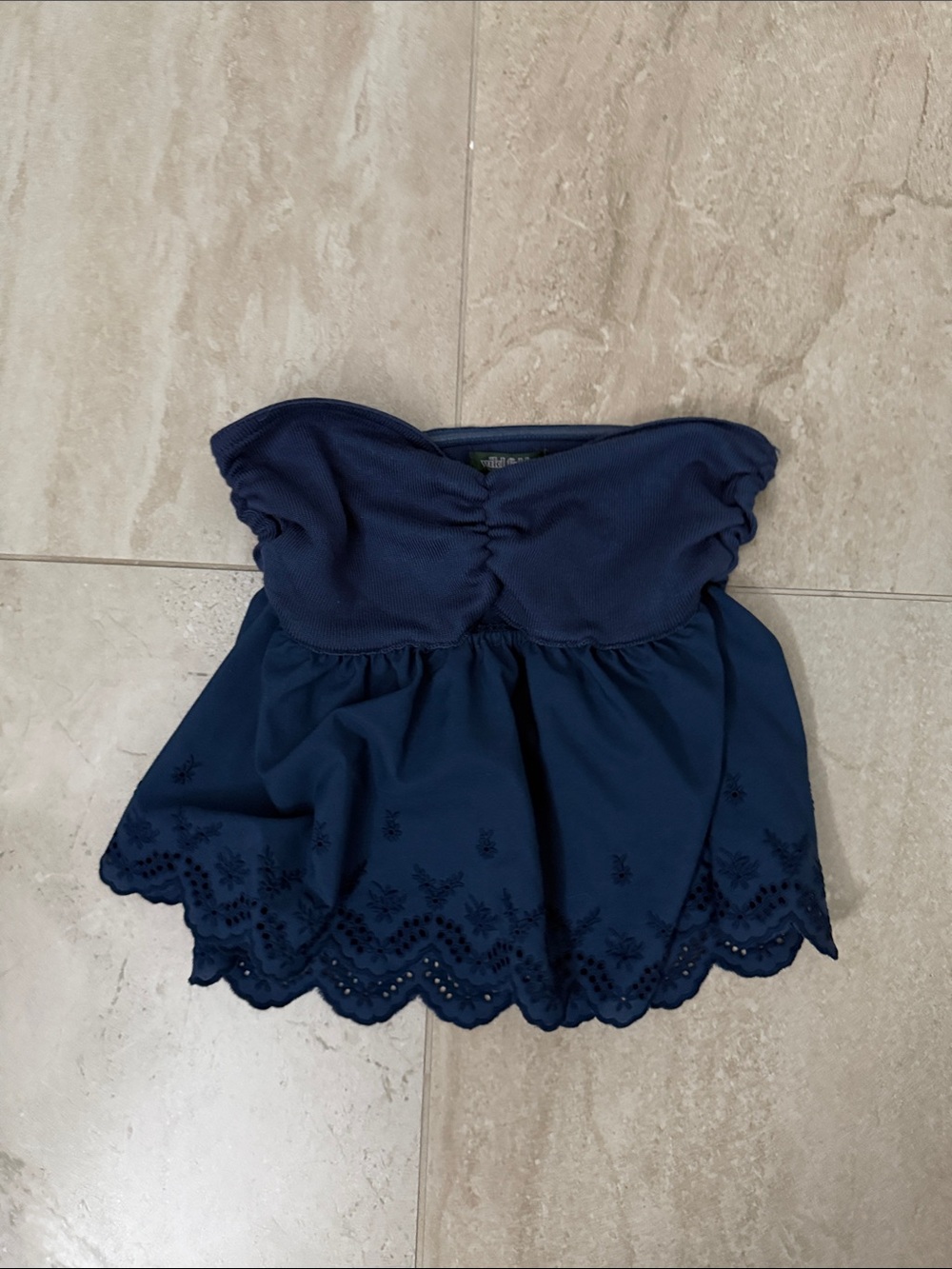 Target Navy Blue Strapless Embroidered Peplum Top